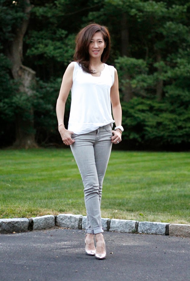 Full Outfit- H&M top, JBrand Jeans, Jimmy Choo shoes, Movado watch