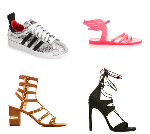 Adidas sneaker, Ancient Greek sandal, Stuart Weitzman Gladiator and Legwrap Sandal