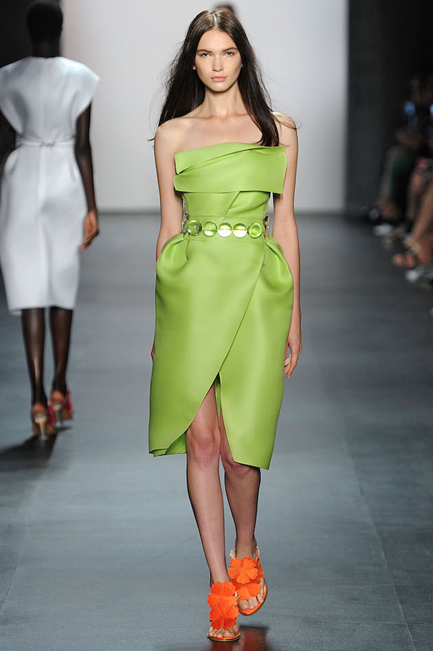 Angel Sanchez Spring 2016 green wrap dress
