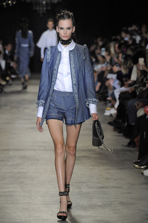 Andrew Gn Spring/Summer 2017 Look 5, denim riding jacket with matching shorts
