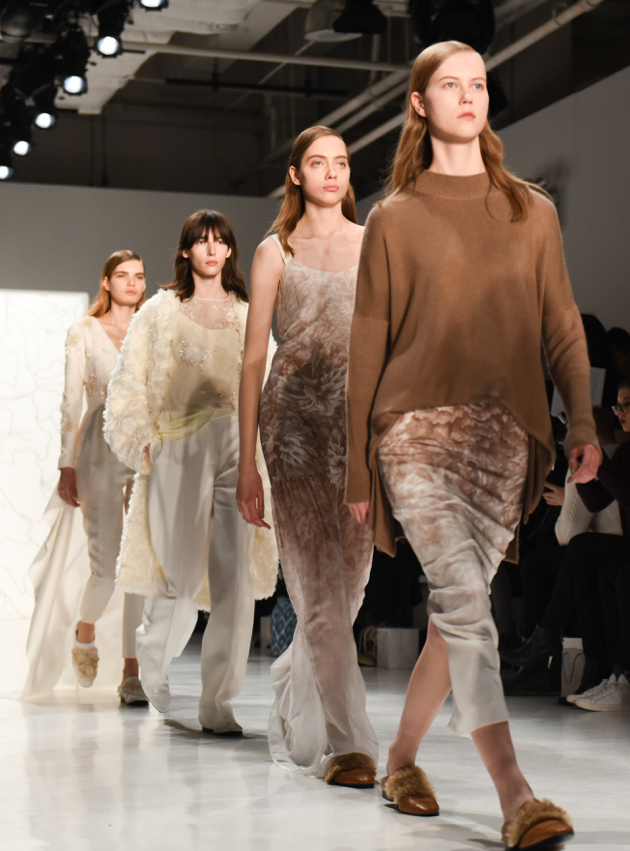 NYFW Noon by Noor runway walk Fall/Winter 2017, winter white and caramel looks, floral print