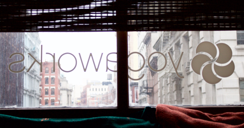 Window overlooking Broadway at YogaWorks Studio