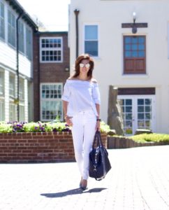 Summer Getaway OOTD Off The Shoulder Top and White Jeans