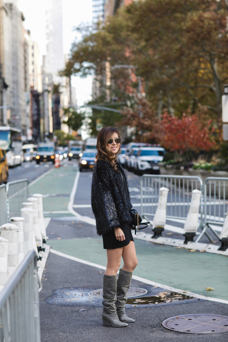 In the Flatiron, NY wearing Paris Fashion Week outfit for the Holidays