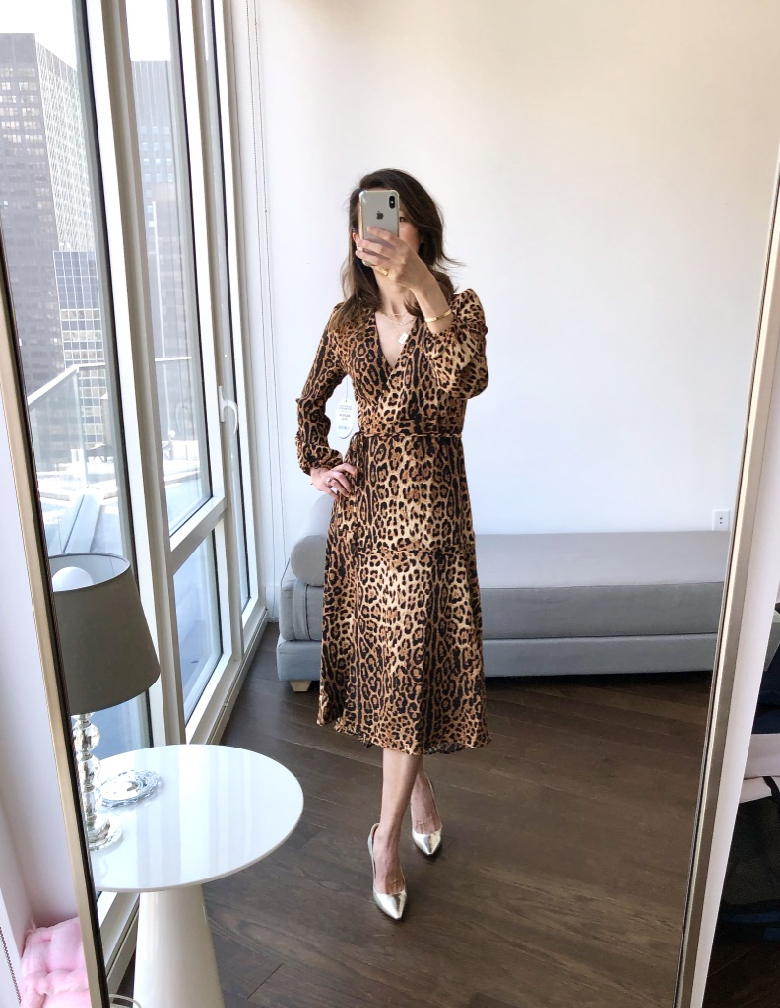Wearing Scoop leopard print maxi dress.