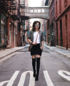 What to Wear Fall / Winter 2020, Wearing Zara Tweed Jacket, Sezane Skirt, Stuart Weitzman Over-The-Knee boots, and carrying Caroline De Marchi Bag in New York